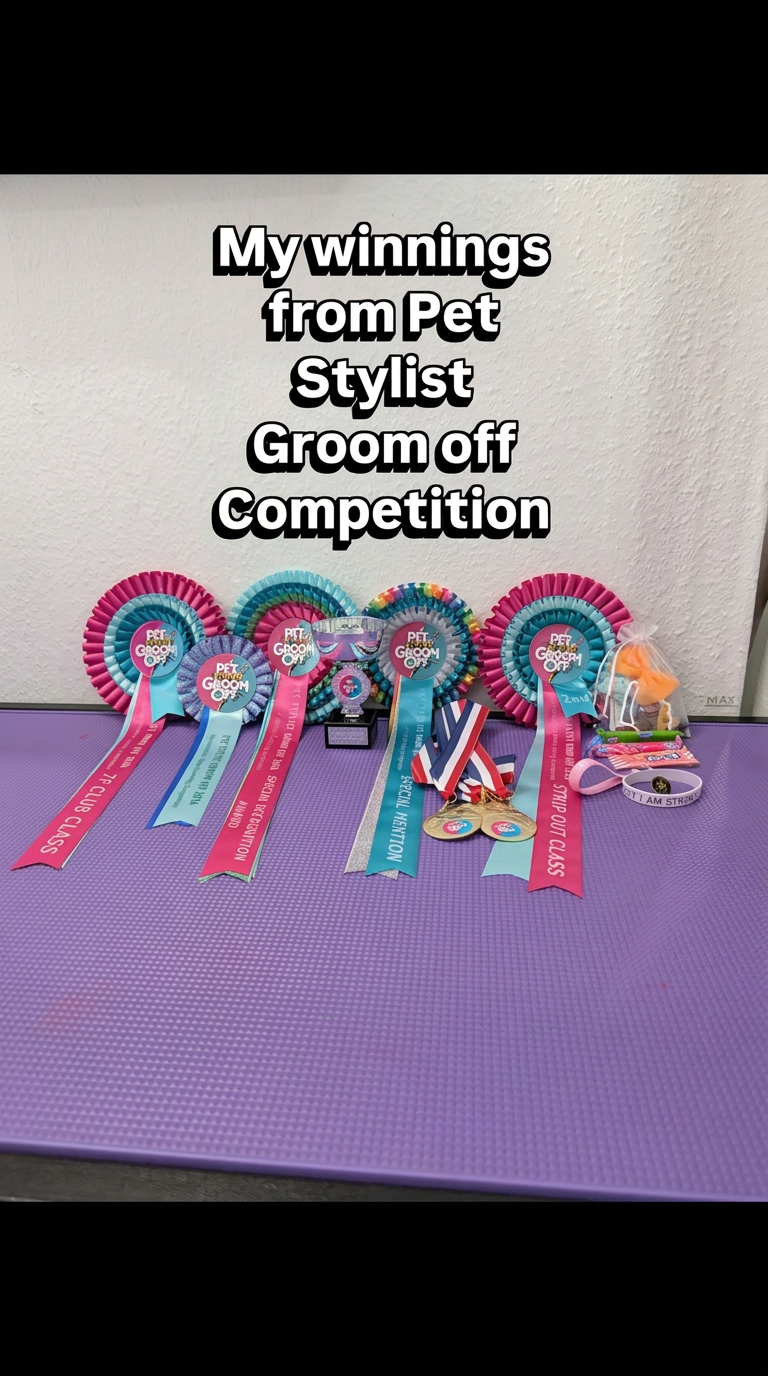Rosettes won at the Pet Stylist Groom Off competition